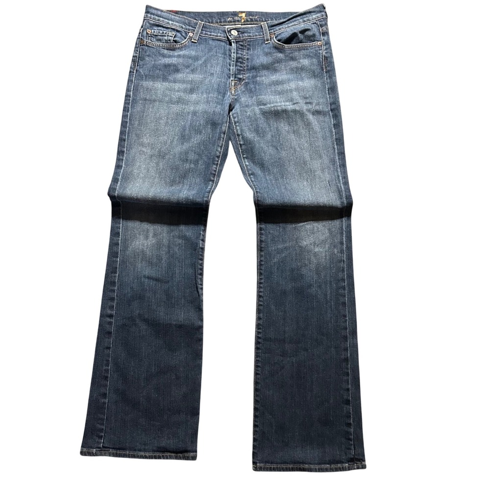 7 For All Mankind Bootcut Jeans Womens 32 (Fits 34x32) Blue Button Fly Stretch